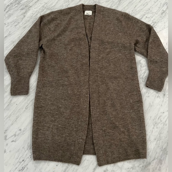 H&M Long Cardigan Sweater in Dark Taupe Fine Knit with Wool size XS New - Picture 3 of 6
